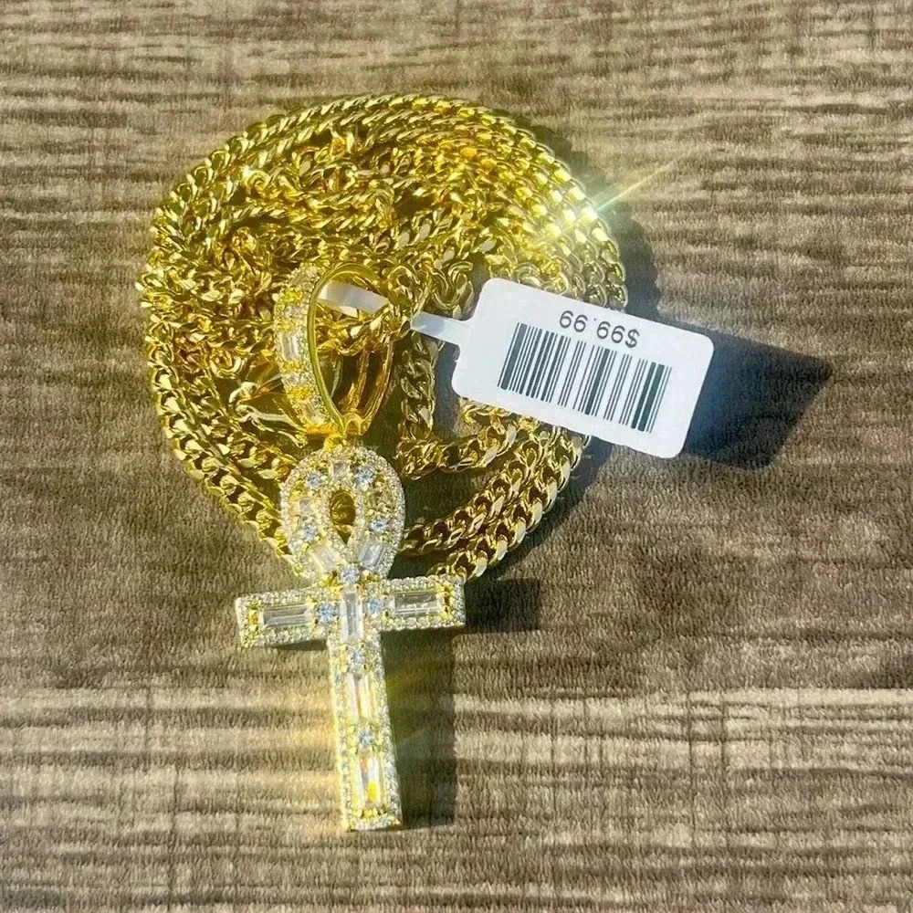 Cuban Necklace & Egyptian Ankh Cross Pendant